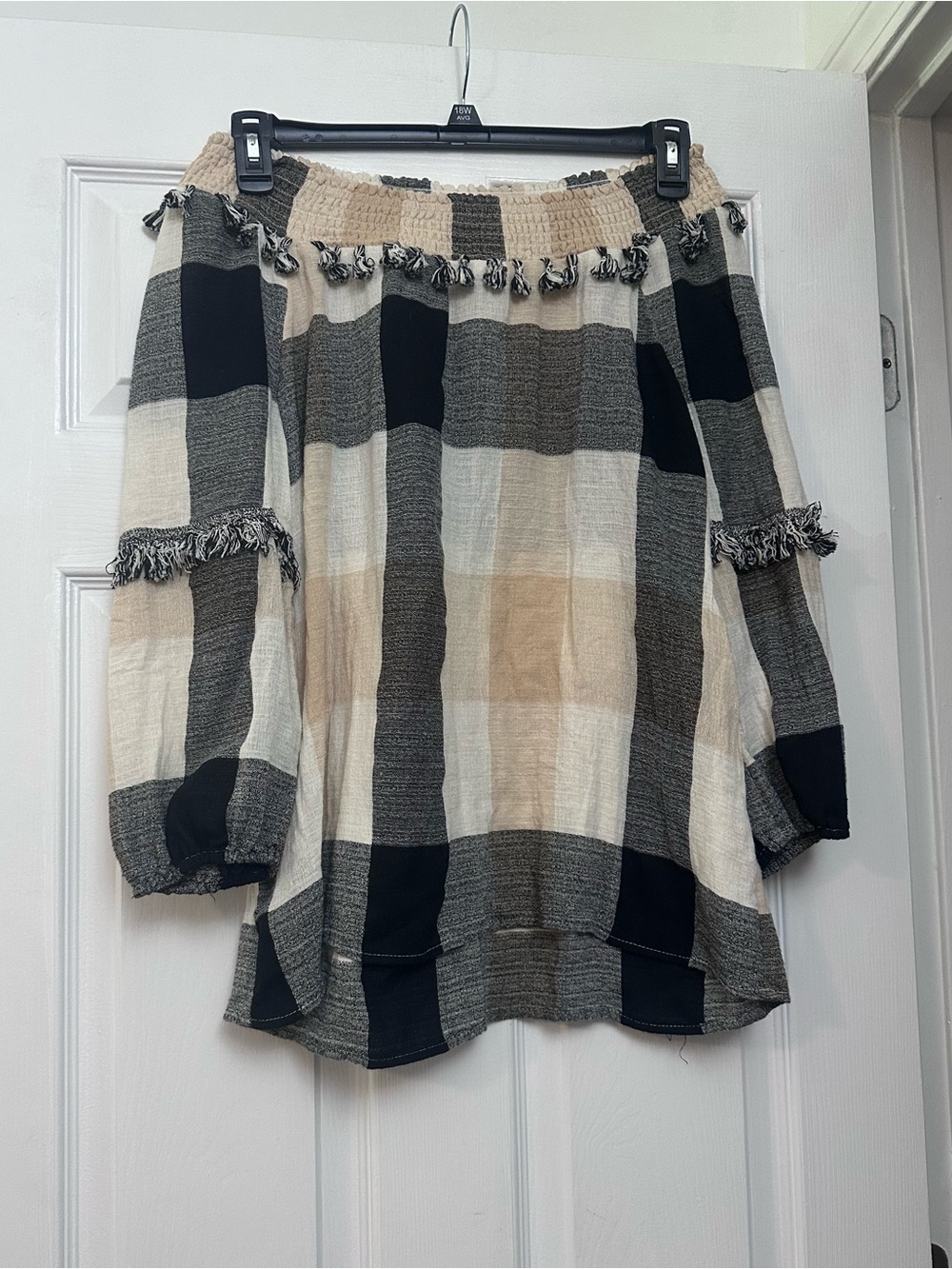 Soft Surroundings Off the Shoulder Plaid Top Size Medium